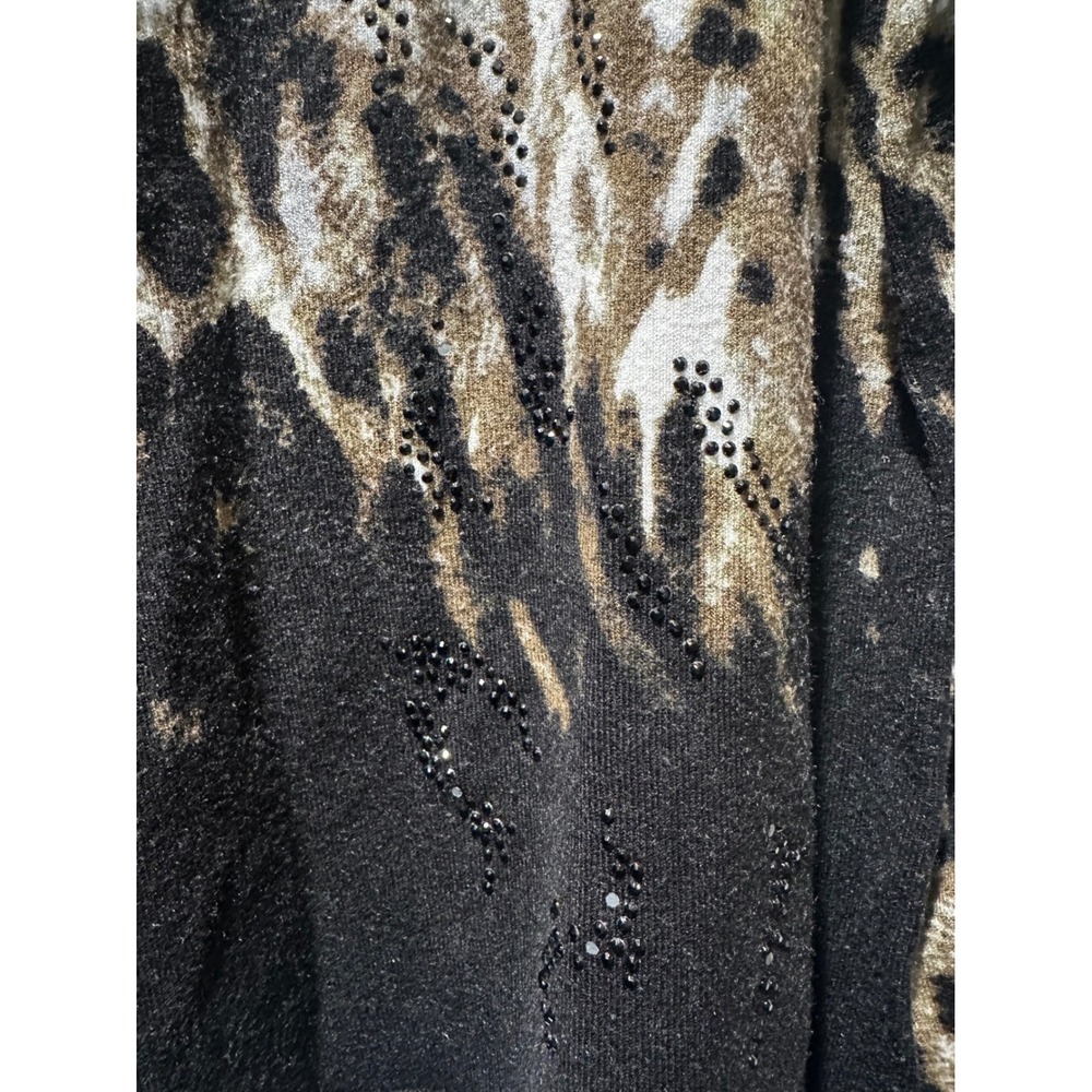 Sharon Young Animal Print Mock Neck Sweater Rhinestone Leopard Zebra M - Picture 10 of 11